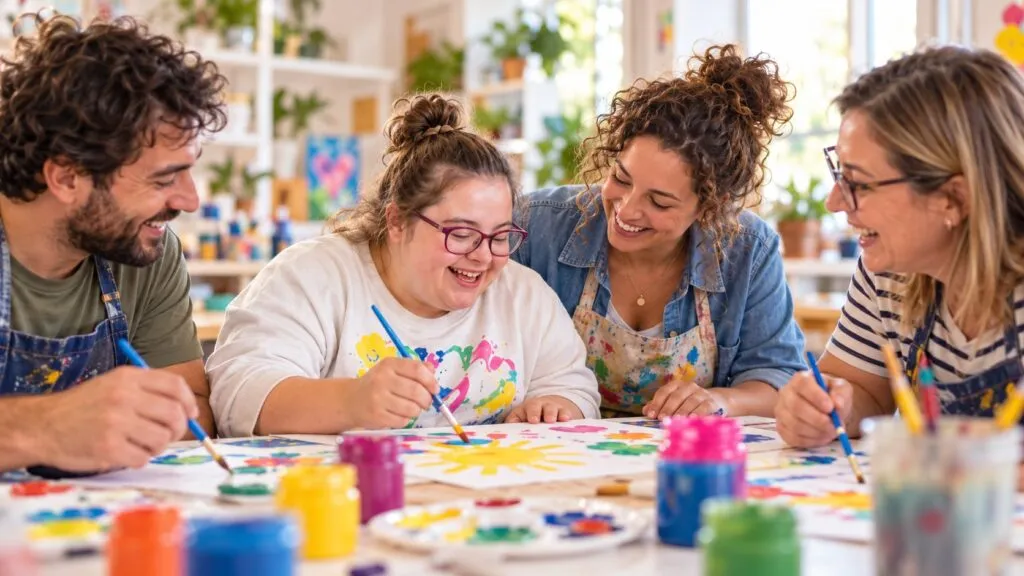 Un grupo de adultos participa en un taller de pintura.