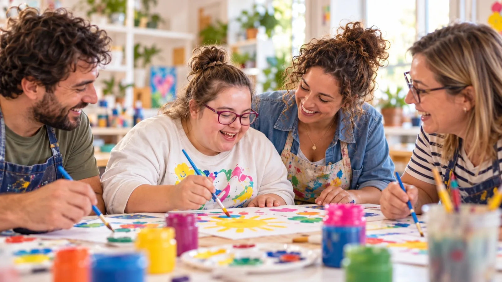 Un grupo de adultos participa en un taller de pintura.