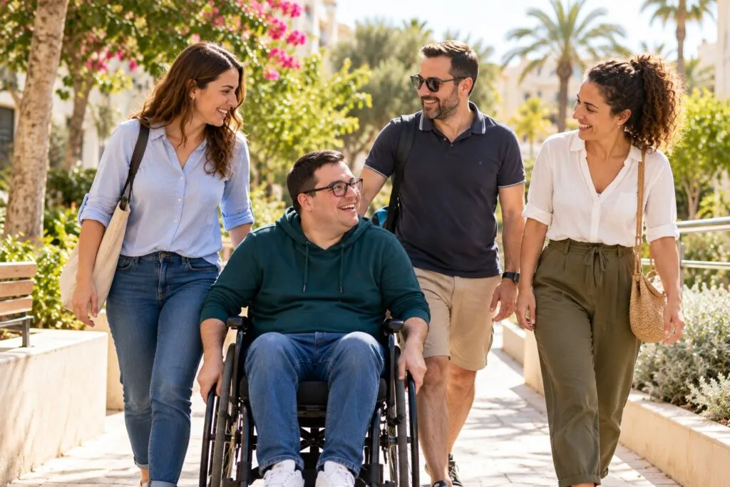 Un grupo disfruta de una salida por un camino accesible.